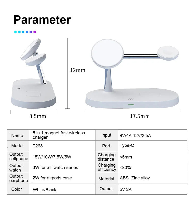 Airpyx 3 in 1 Wireless Charger Stand For iPhone 12 13 14 15 Magsafe Charger Airpods Pro Apple Watch 9 8 7 6 QI Fast Charging Station